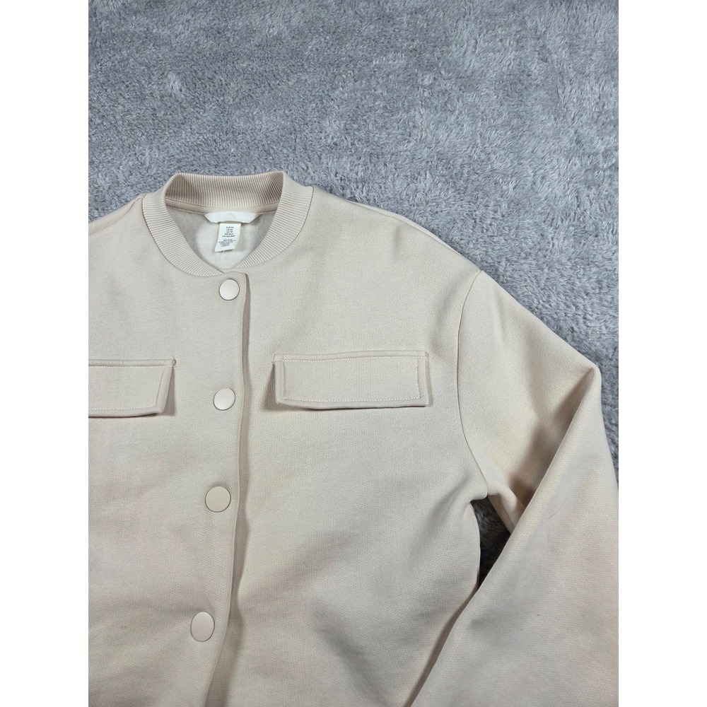 HM Beige‎ Structured Jersey Bomber Jacket Collarless Snap Front Womens XS